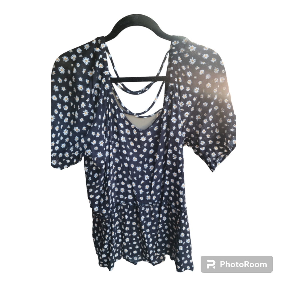Maurices Black Flower Blouse XL
